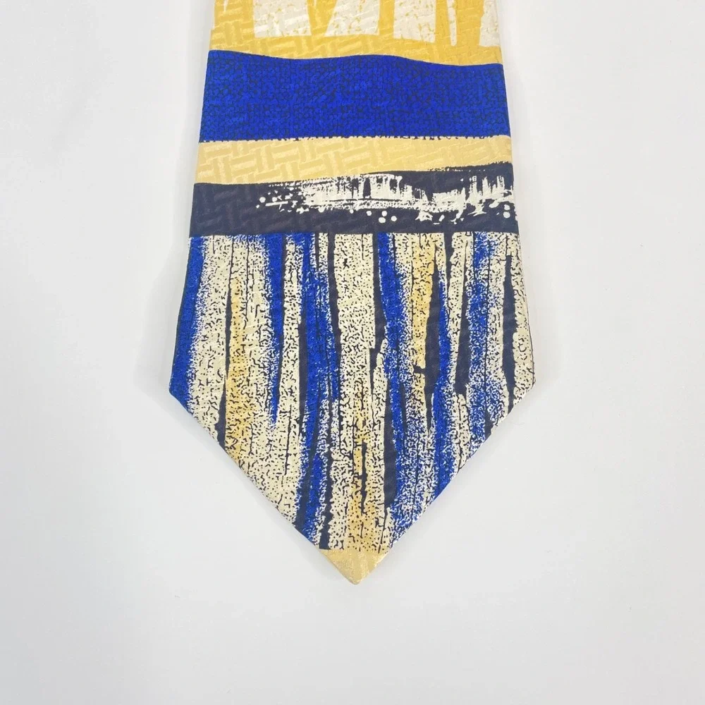 Tesoro‎ Rosso Retro Abstract Necktie Mens Silk Blue Yellow Black Urban Chic Work